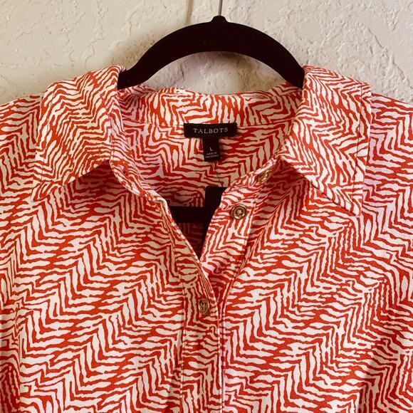 TALBOTS Dress Ponte‎ Knit Rayon Collared Shirt Belted Coral Classic Capsule NWT - Picture 4 of 13